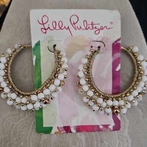Lilly Pulitzer Gold and White Beaded Earrings